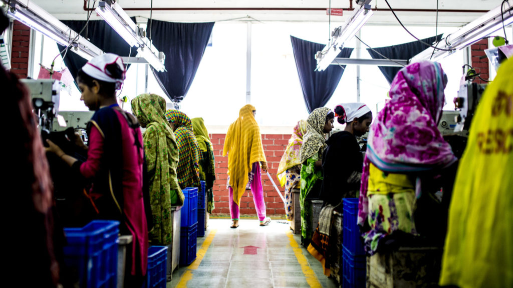 Women working at a garment factory in Bangladesh.
