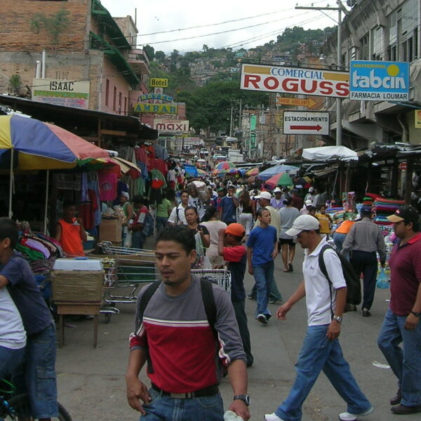 City scene of people in and around Tegucigalpa, Honduras.